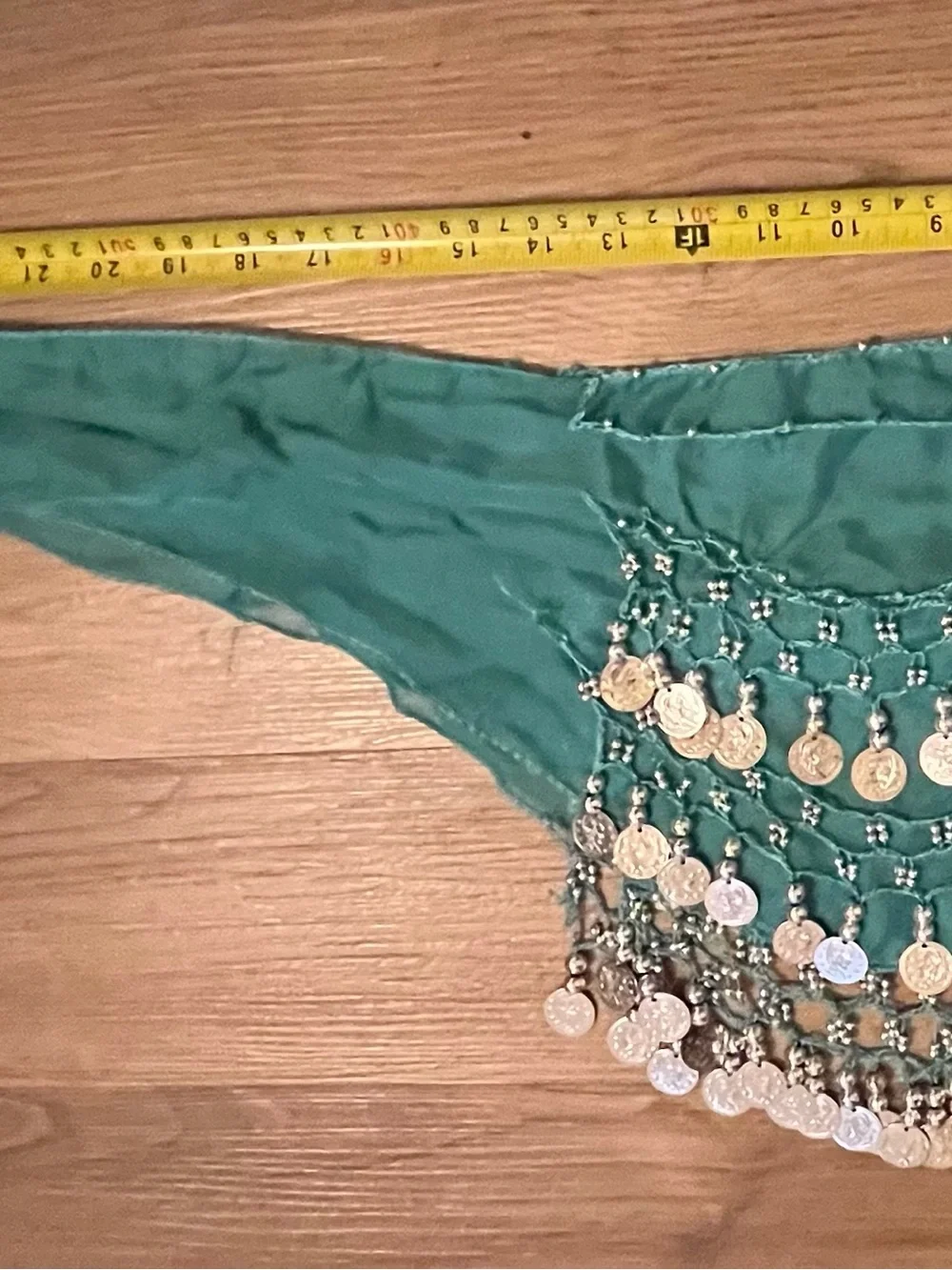 Teal Coin Fringe Belly Dance Hip Scarf